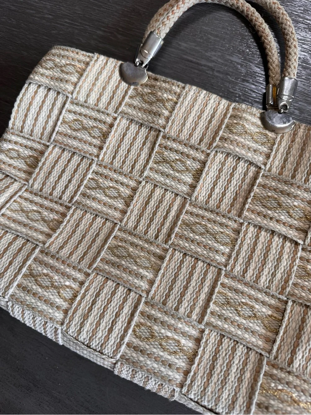Meucci Italian Woven Shoulder HandBag Purse Tan Gold